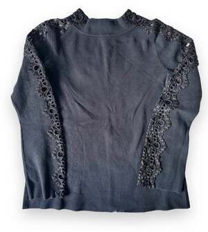 Women's Stylus Black Lace Crochet Sleeve Sweater Size M